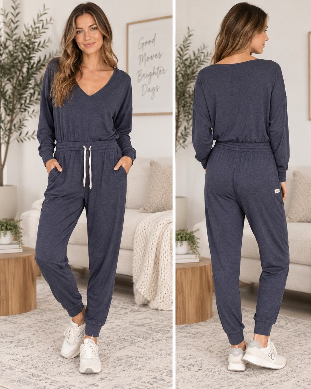 Vuori Lux Long Sleeve Jumpsuit Midnight Blue Size S V-Neck Jogger